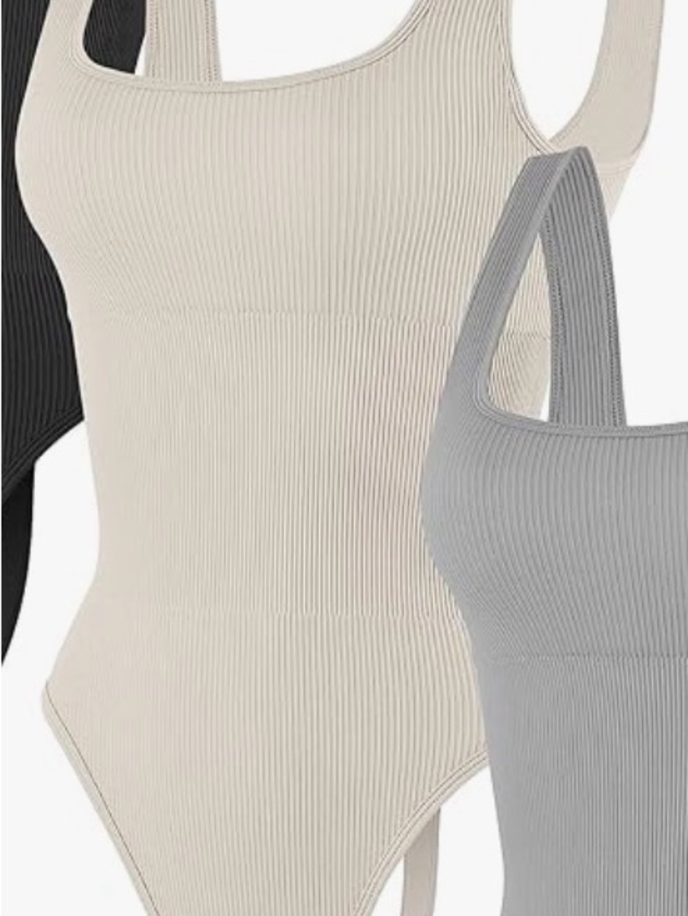Ribbed Scoop Tummy Control Thong Bodysuit — Cream